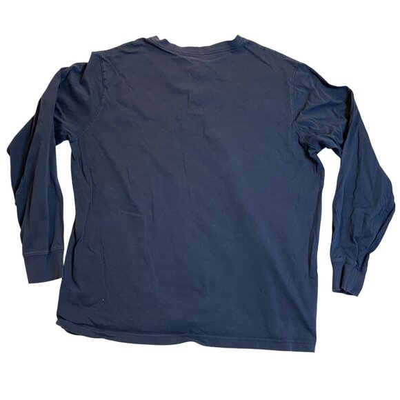 Lands End Men's Henley Shirt XL Navy Blue Super-T Long Sleeve Cotton Blend - Picture 2 of 8